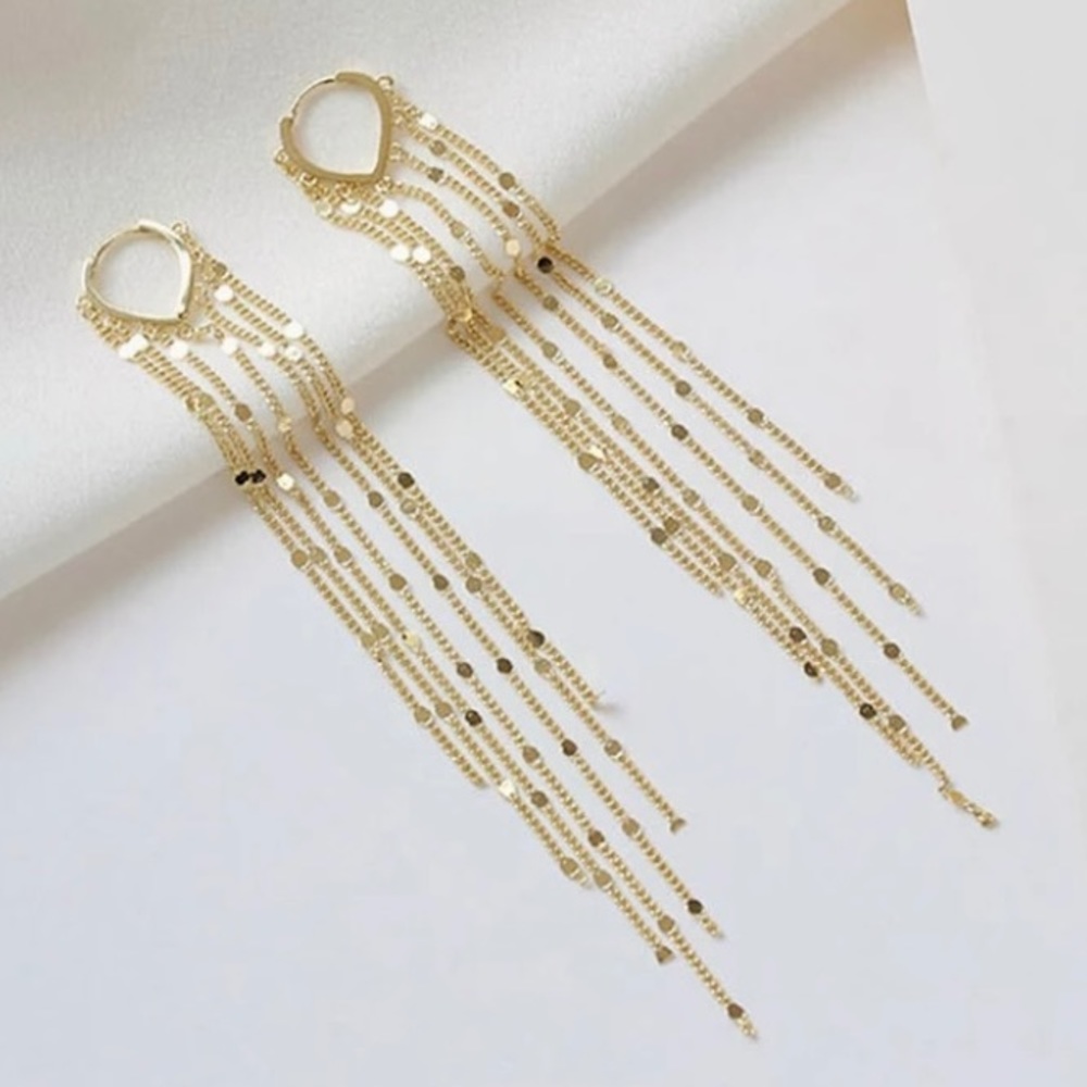 Gold geometric dangle tassel drop earrings - Picture 2 of 5